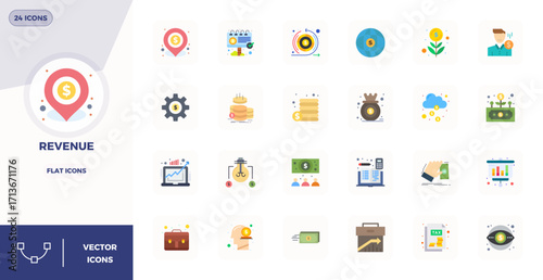 Revenue Vector Graphics featuring 24 Flat PIXEL Perfect 128x128 Designs