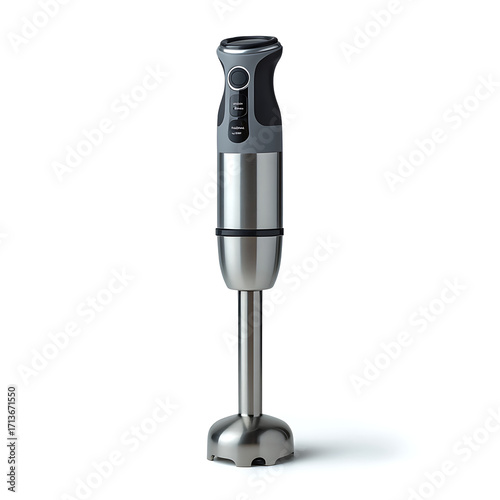 Φωτογραφία Modern stainless steel immersion blender with black grip and control buttons for