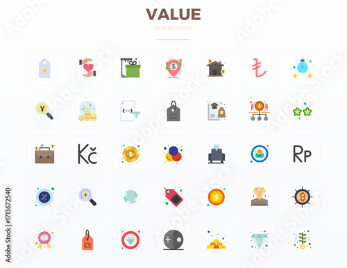 35 Flat Vector Icons from Value in 128x128 PIXEL Perfect Quality