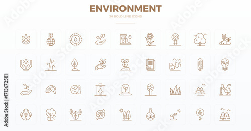 Environment Vector Icon Library with 36 Bold Outline 128x128 PIXEL Perfect Designs