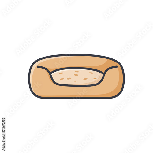 Tan padded pet bed with a soft interior. Suitable for pet product advertising, animal shelter promotions, and cozy petthemed designs.