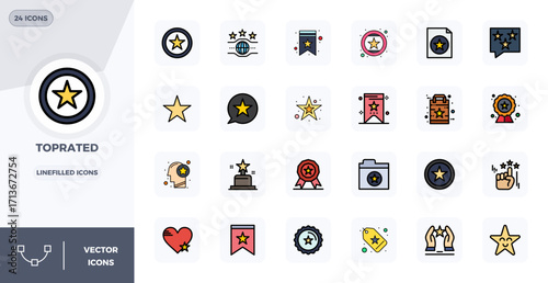 TopRated Vector Icon Collection featuring 24 PIXEL Perfect 128x128 Lineal Filled Flat Designs