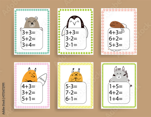 Colorful Animal Math Practice Set