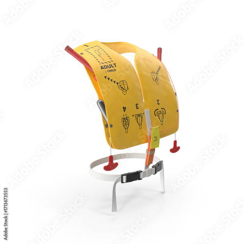 Yellow dual cell aircraft life vest safety equipment isolated display