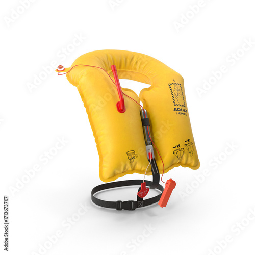 Yellow dual cell aircraft life vest safety equipment isolated display
