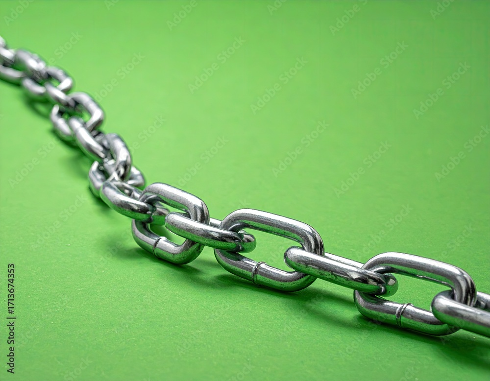Fototapeta premium Steel Chain on Green Background.