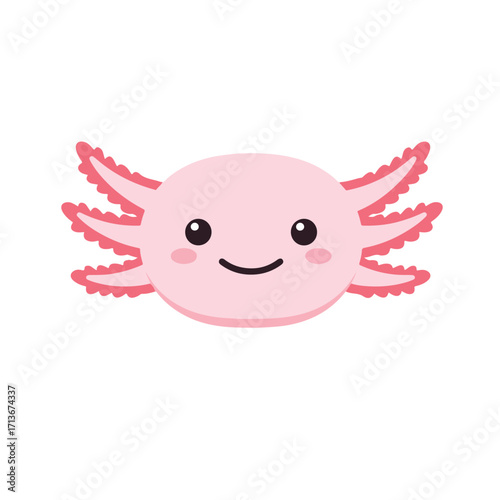 Cute pink axolotl with frilly gills perfect for childrens books, educational materials, logos, or naturethemed designs. Adorable amphibian illustration.