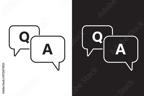 Questions and answers icon with speech bubble and q and a letters.