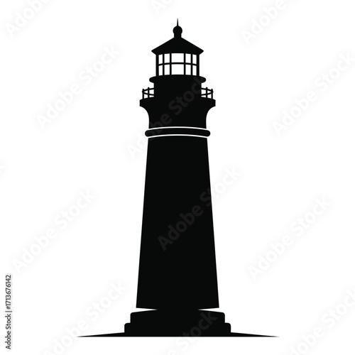 Classic silhouette of a tall lighthouse guiding ships at sea