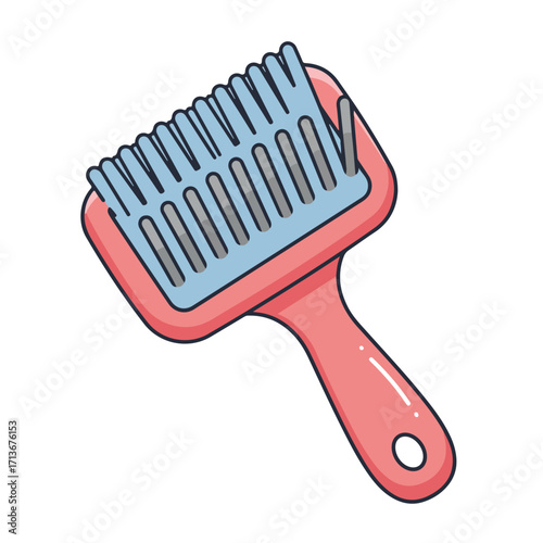 Pink handled brush with blue bristles on a white background. Suitable for beauty, health, hygiene, grooming, painting, art and diy concepts.