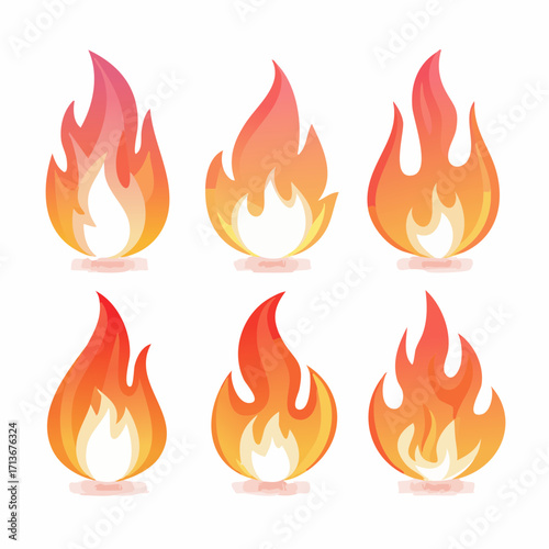 Burning yellow fire flame symbols, icons, and illustrations
