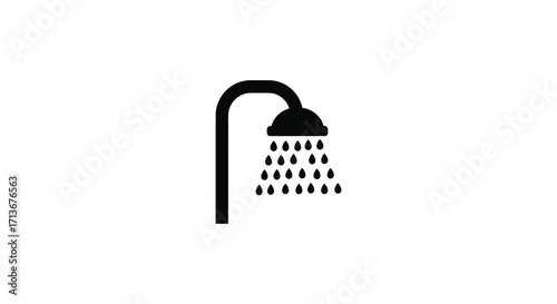 Simple black and white icon depicting a shower head with water droplets