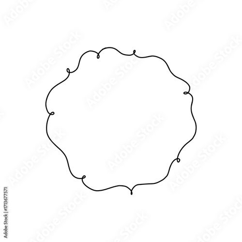 Whimsical coquette black ribbon frame with wavy lines and loops. Elegant round border design perfect for invitations, cards, scrapbooking, feminine branding, and romantic festive projects.