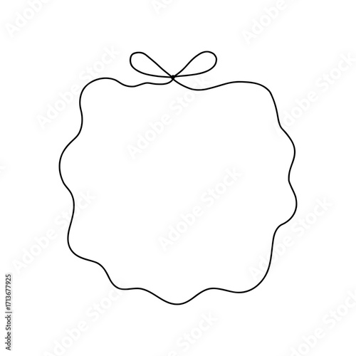 Whimsical wavy frame with a delicate ribbon bow on top, drawn in a continuous line. Coquette and playful style, perfect for invitations, labels, feminine branding, gift tags, and romantic designs