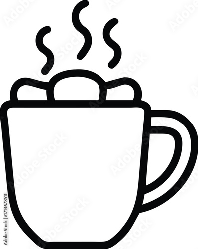 Outline icon of a cup of hot chocolate with marshmallows and steam cocoa drink style vector illustration EPS file download