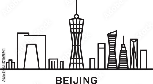 Beijing Skyline Silhouette Vector Illustration A Modern Cityscape Outline with Famous Landmarks and Buildings