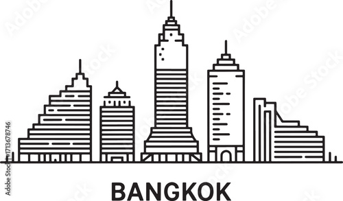 Bangkok Skyline Silhouette Vector Illustration with Urban Architecture and Cityscape Design