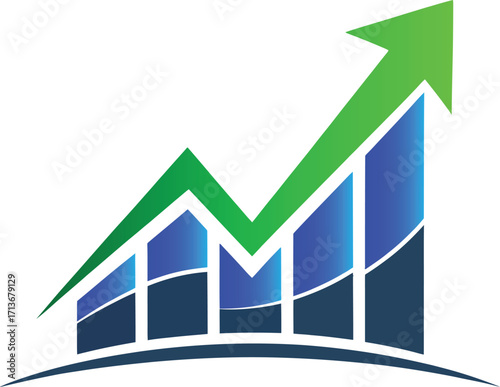 Business growth chart with upward trending arrow representing success and progress