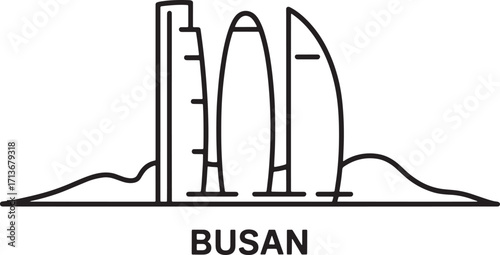 Busan Skyline Outline Vector Illustration with Transparent Background for South Korean Designs