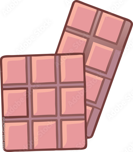 Two stylized pink chocolate bars with segmented squares arranged diagonally candy style vector illustration EPS file download