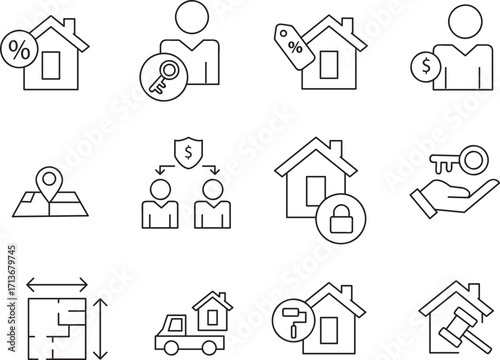 Rental Estate Line Editable Icons set.property, buying,  house, home. Editable stroke. Vector illustration. Linear business symbols..eps