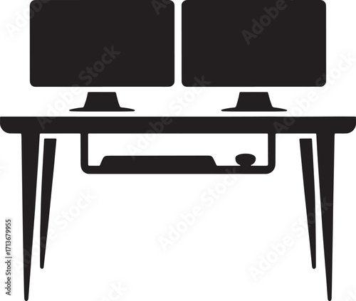 Computer Desk with Dual Monitors Vector Illustration for Home Office and Gaming Setups