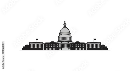 A stylized monochrome illustration of the united states capitol building