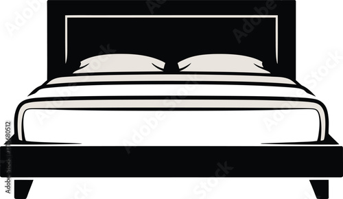 Detailed Vector Illustration of a Modern Bed with Pillows and Bedding on a Transparent Backdrop