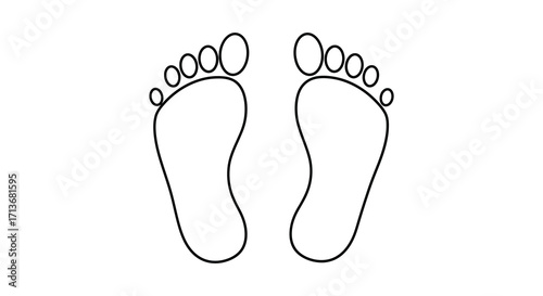 Simple line drawing depicting two human footprints facing forward
