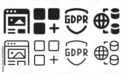 Gdpr and data protection icons isolated on white background for web design
