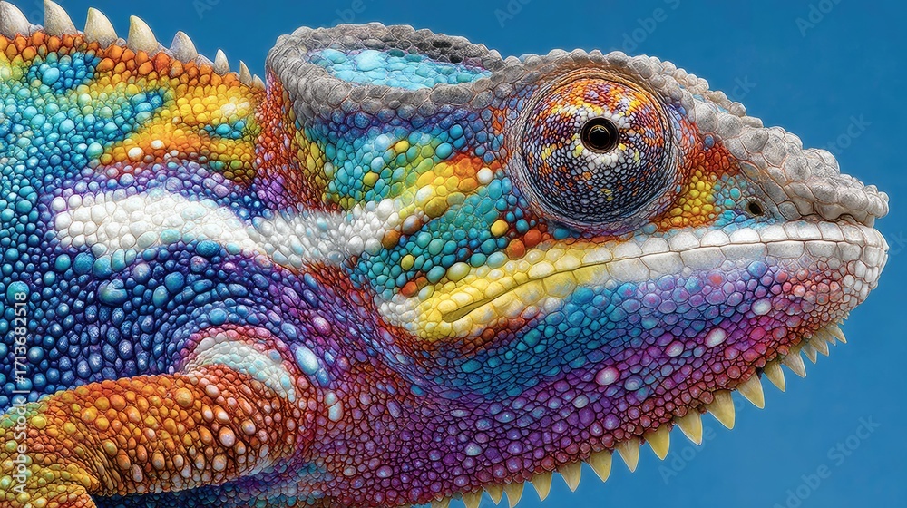 Fototapeta premium Close-up view of a colorful chameleon's skin.