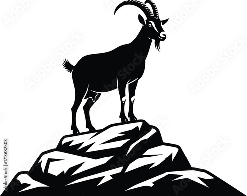 Strong mountain goat silhouette on rocks, symbol of resilience and strength
