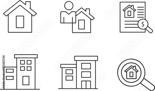 Rental Estate Line Editable Icons set.property, buying, renting, house, home. Editable stroke..eps