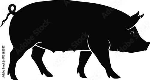 Silhouette of a Black Pig, Farm Animal, Livestock