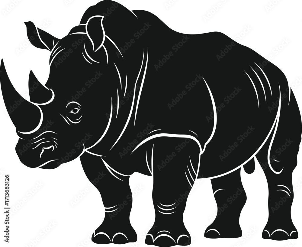 Fototapeta premium Silhouette of a powerful rhinoceros, strength and resilience on display