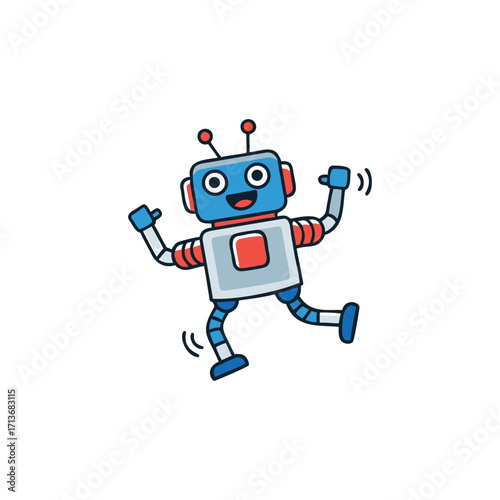 Happy cartoon robot dancing with joy and excitement