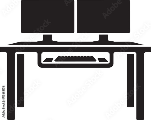 Sleek Dual Monitor Desk Setup Illustration for Modern Workspace Productivity and Ergonomic Design