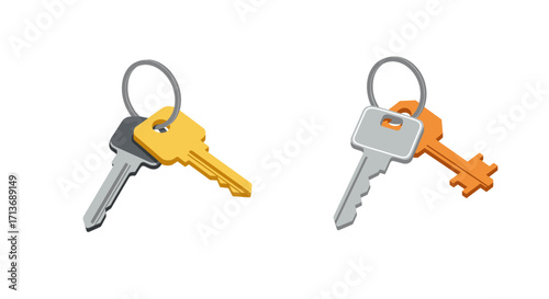 Colorful isometric key sets on white background