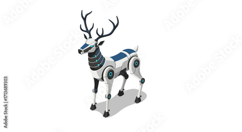 Futuristic robot deer in 3d isometric design with mechanical details on white background