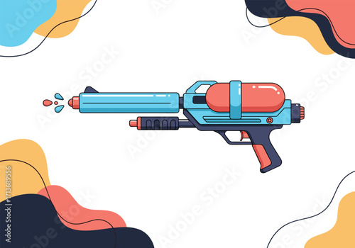 A colorful cartoon illustration of a water gun ready to spray water.