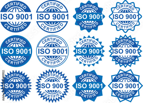 Certification Logo Set with ISO 9001 Seal for Quality Management and Business Compliance