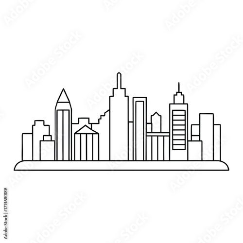A detailed city skyline coloring page featuring tall skyscrapers, bridges, and urban architecture, perfect for relaxing, creative coloring and imaginative city scenes.
