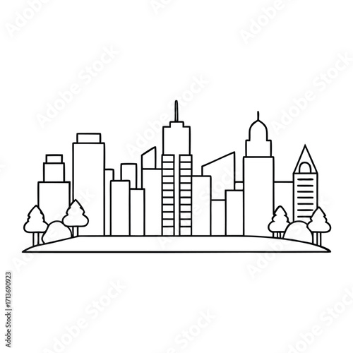 A detailed city skyline coloring page featuring tall skyscrapers, bridges, and urban architecture, perfect for relaxing, creative coloring and imaginative city scenes.
