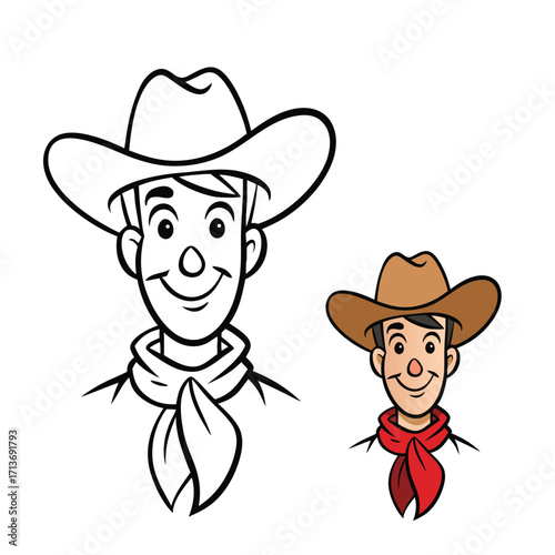 A daring cowboy twirls his lasso rope with skill and flair, ready to rope cattle or tame the wild, captured in a fun, detailed coloring page for all ages.
