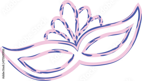 Hand- Drawn Pink and Blue Masquerade Mask on White Background carnival party