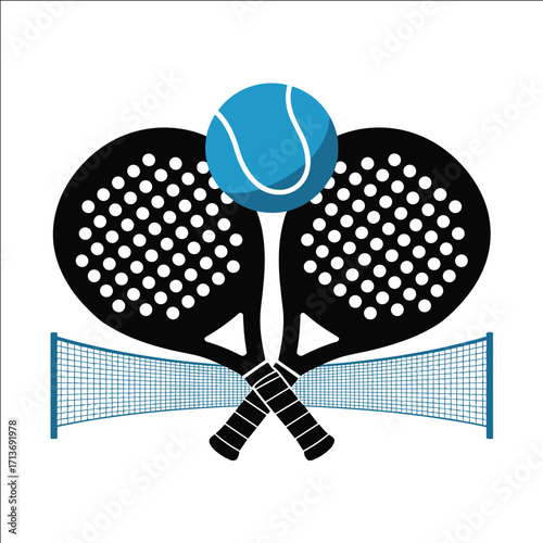 Padel Rackets with Ball and Net Sports Illustration Design