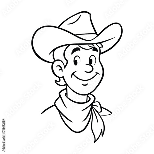 A daring cowboy twirls his lasso rope with skill and flair, ready to rope cattle or tame the wild, captured in a fun, detailed coloring page for all ages.
