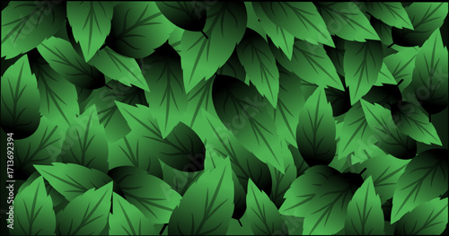 Vector illustration of lush green leaves overlapping to form a fresh, natural background.