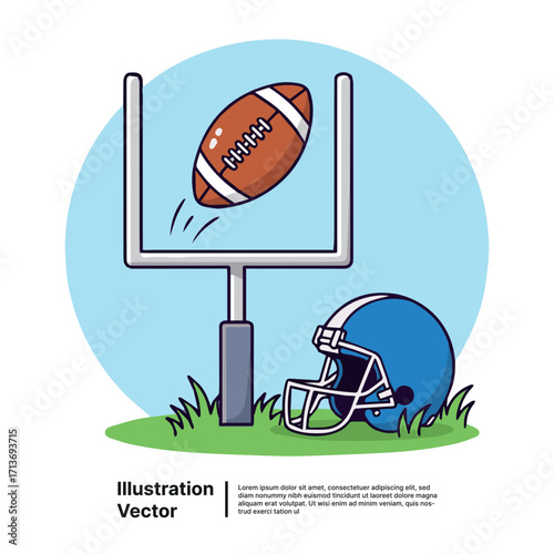 American Football Touchdown Helmet and Goalpost Illustration