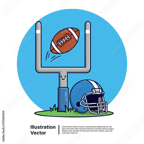 American Football Goal Post, Helmet, and Ball Illustration